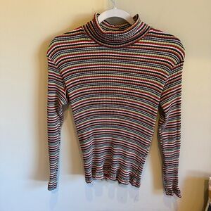 Retro White Stag Striped Turtleneck Large